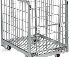 Foldable Container Cages with Gate and Wheels, Silver Plated